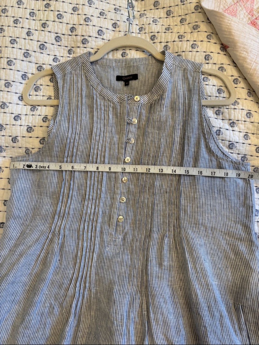 Quince Blue and White Striped Sleeveless Linen Tunic - Picture 2 of 6